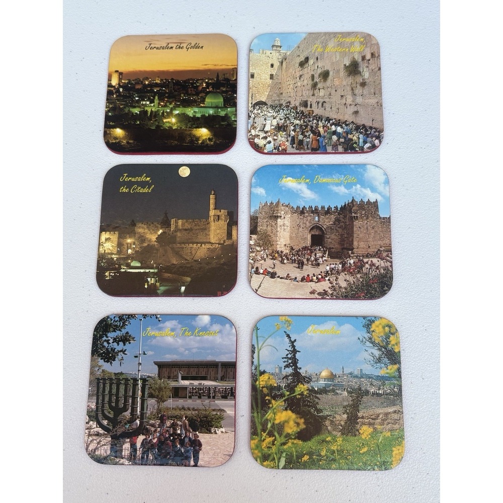 Drink Coasters Jerusalem themed Set of‎ 6 Vintage iconic historical sites 4 x 4